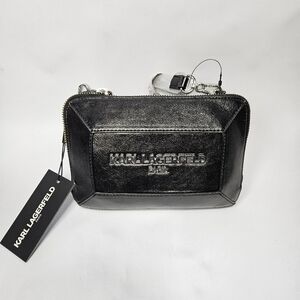 Karl Lagerfeld Metallic Black Ikons Clutch/Crossbody